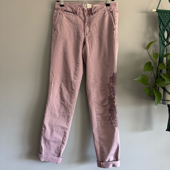 Chino by Anthropologie Lavender Embroidered Chino Pants, Size 25 - Picture 4 of 9